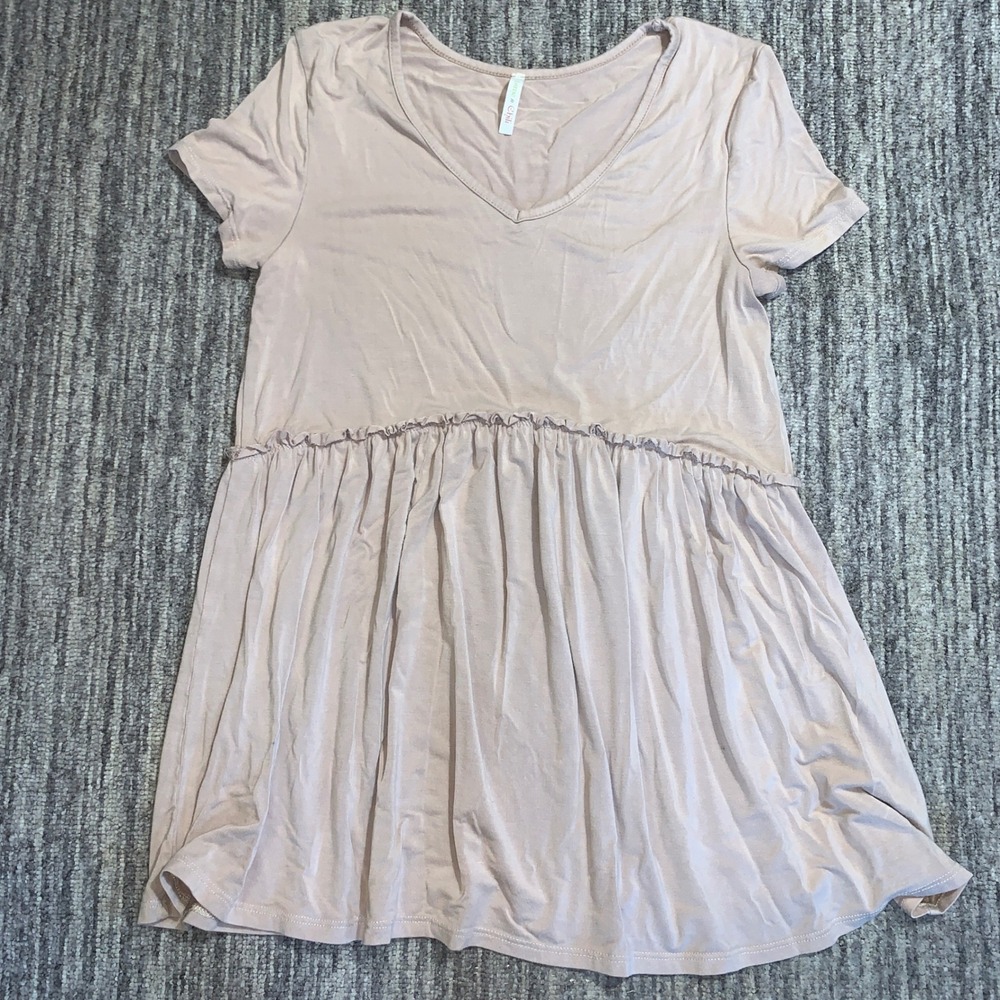 90s y2k Lime n Chili Babydoll Tunic Top Casual V Neck Short Sleeve‎ Blush Size S